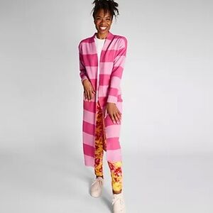 NWOT Isaac Mizrahi 100% Cashmere Pink Striped Duster Open Cardigan Sz XS